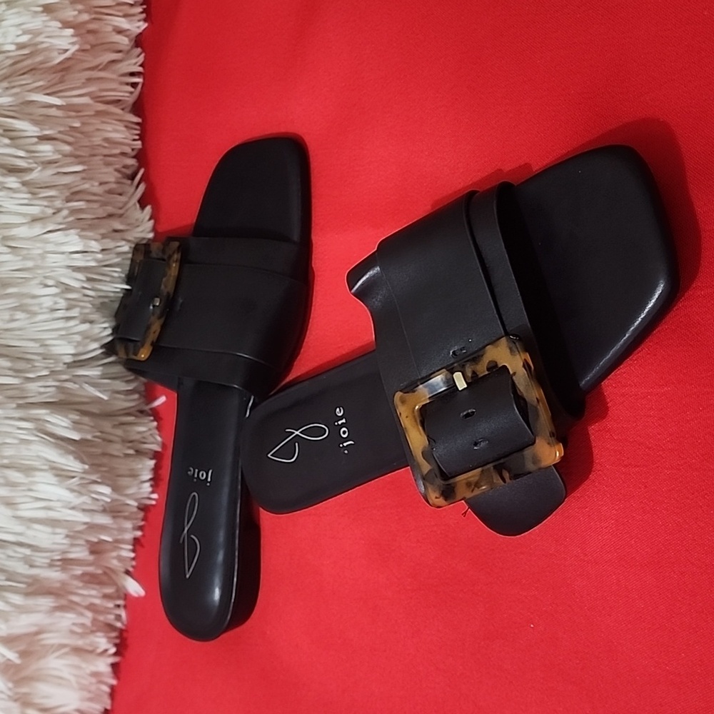 Joie Black Paige Slide Sandals flats tortoise buckle Minimalist Design - Picture 4 of 8